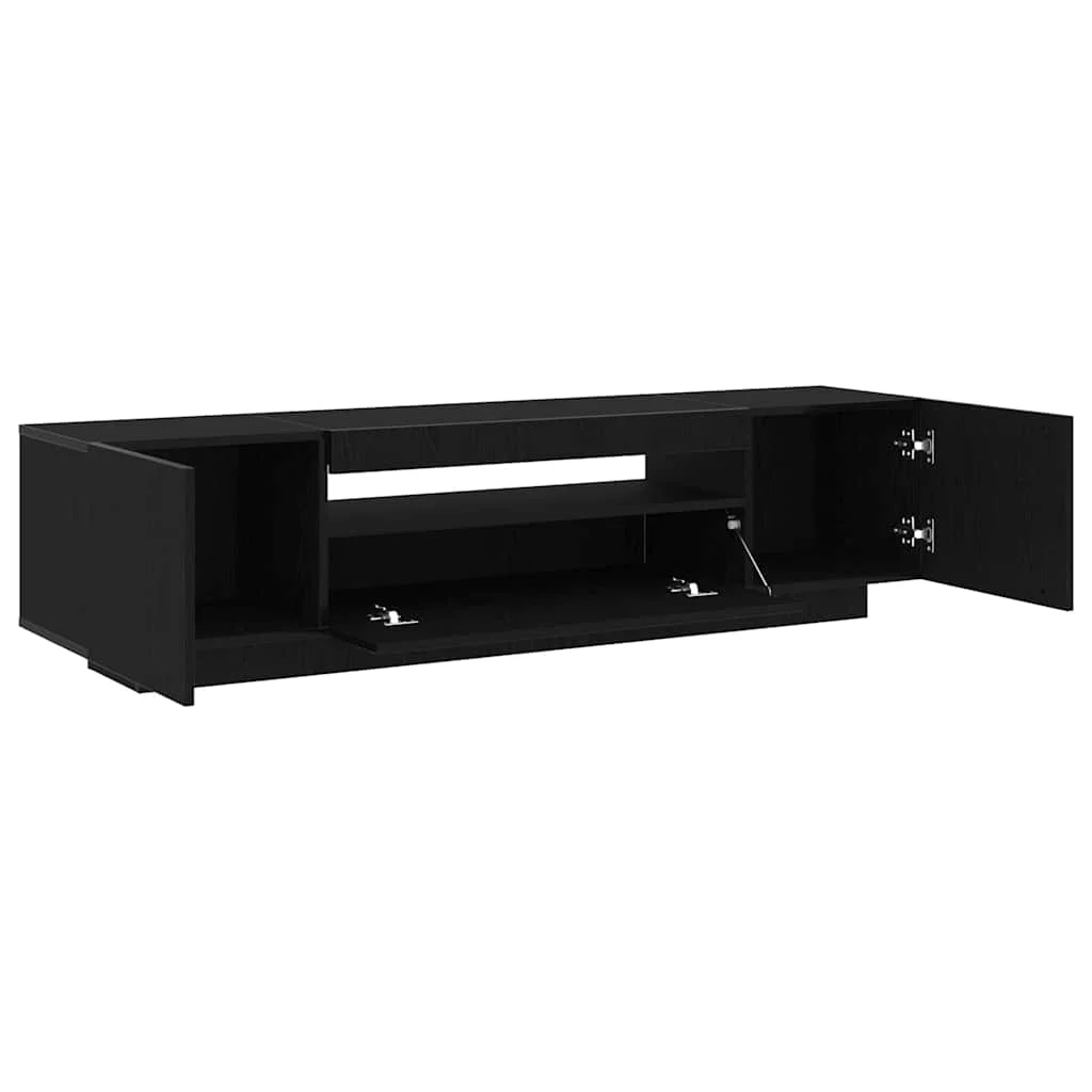 TV szekrény LED fényekkel, fekete tölgy, 160x35x40 cm, műgyanta