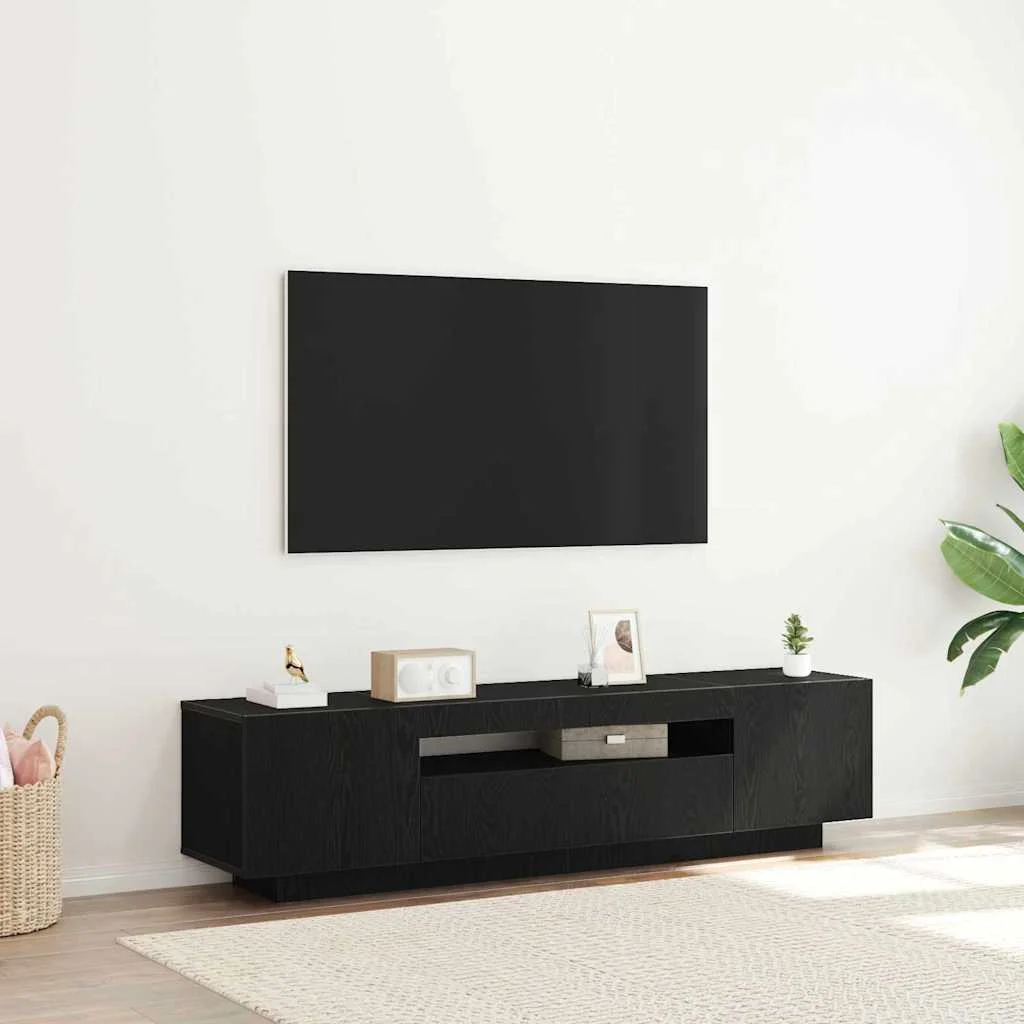 TV szekrény LED fényekkel, fekete tölgy, 160x35x40 cm, műgyanta