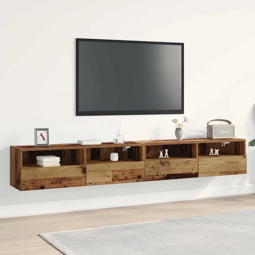 TV Fali Szekrény 2 pcs Öreg fa 100 x 30 x 30 cm Faanyag