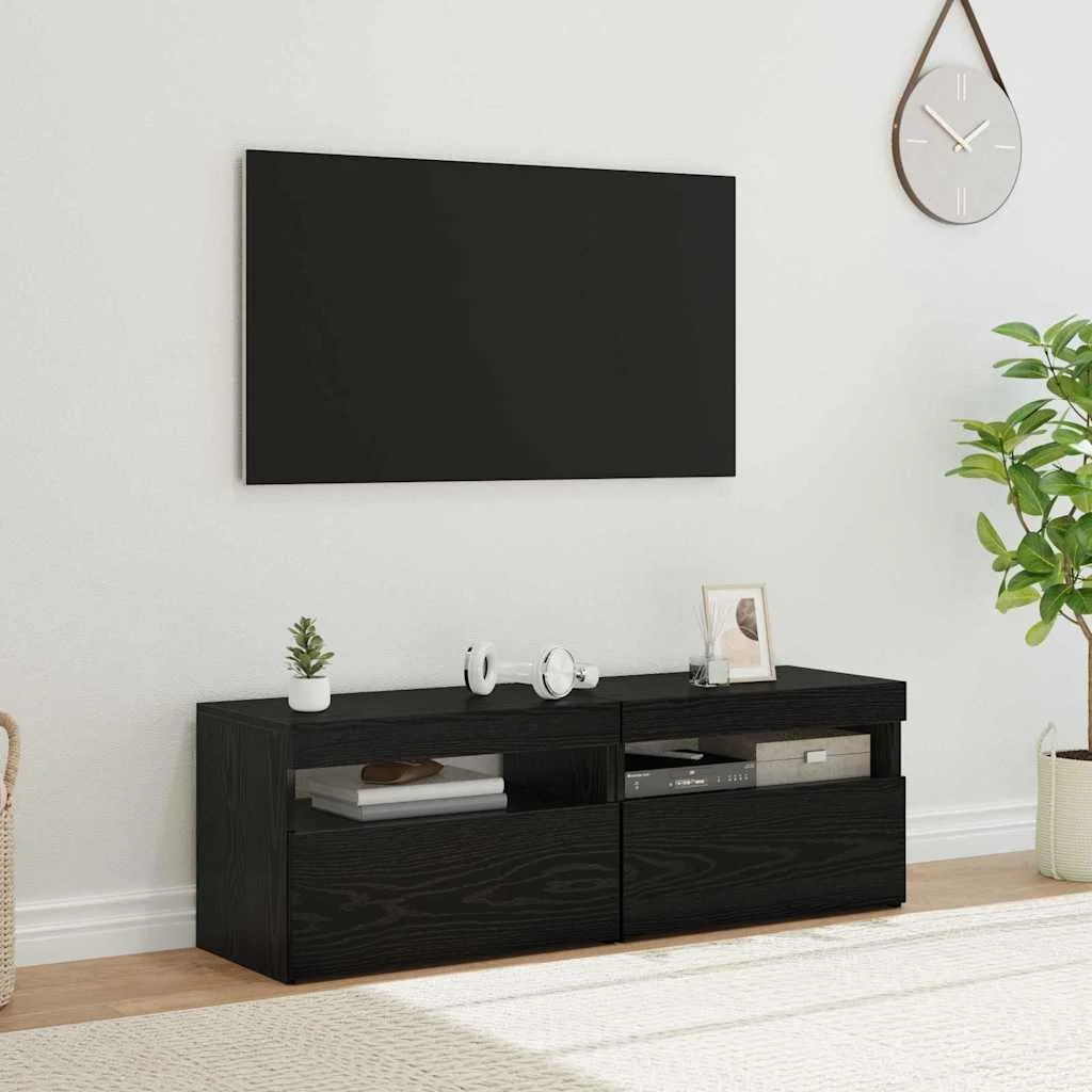 TV szekrény 2 pcs Fekete tölgy 60 x 35 x 40 cm Faanyag