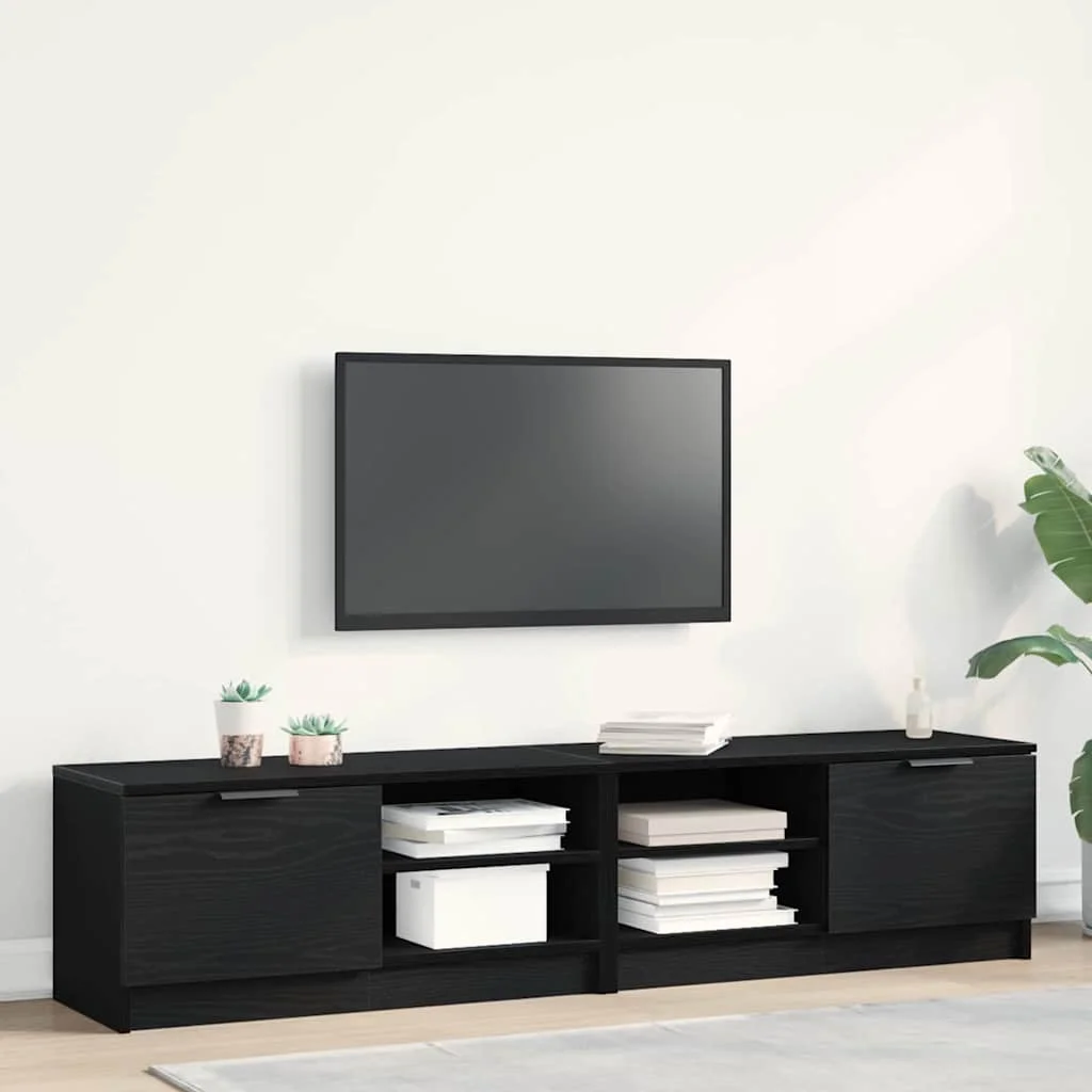TV Szekrény 2 db Fekete Tölgy 80x35x36,5 cm Feltárt Fa