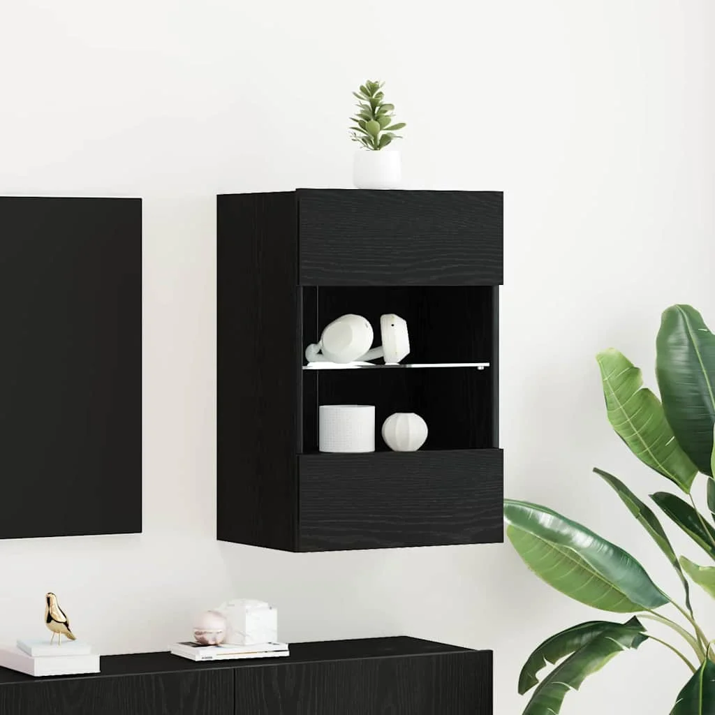 TV szekrény garnitúra 2 pcs Fekete 40 x 30 x 60,5 cm Faanyag