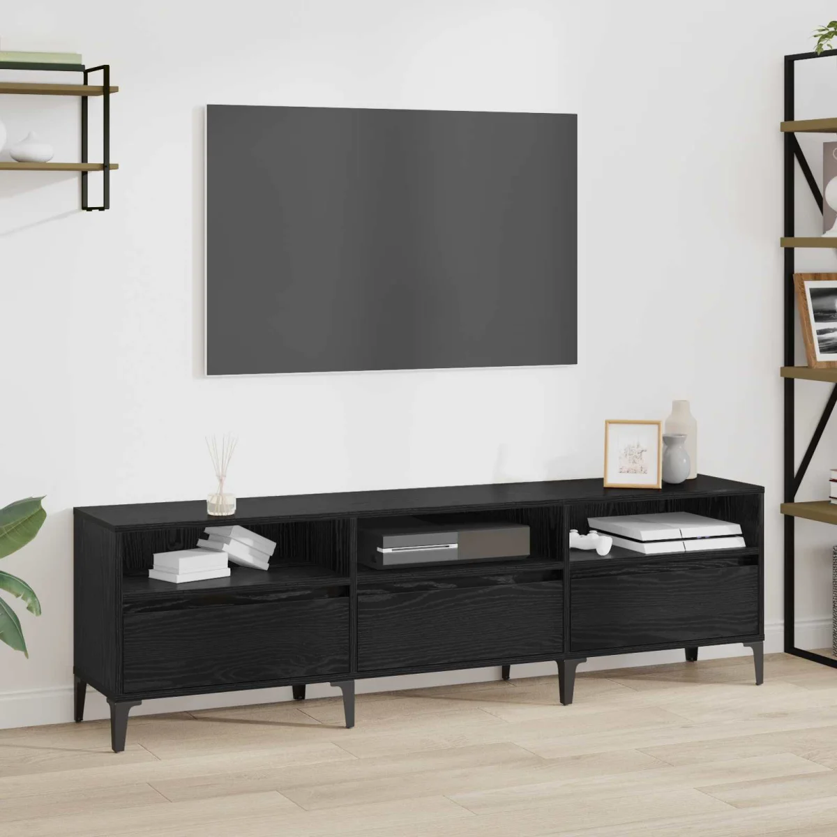 TV szekrény Fekete tölgy 150 x 30 x 45 cm Műszaki fa és vas