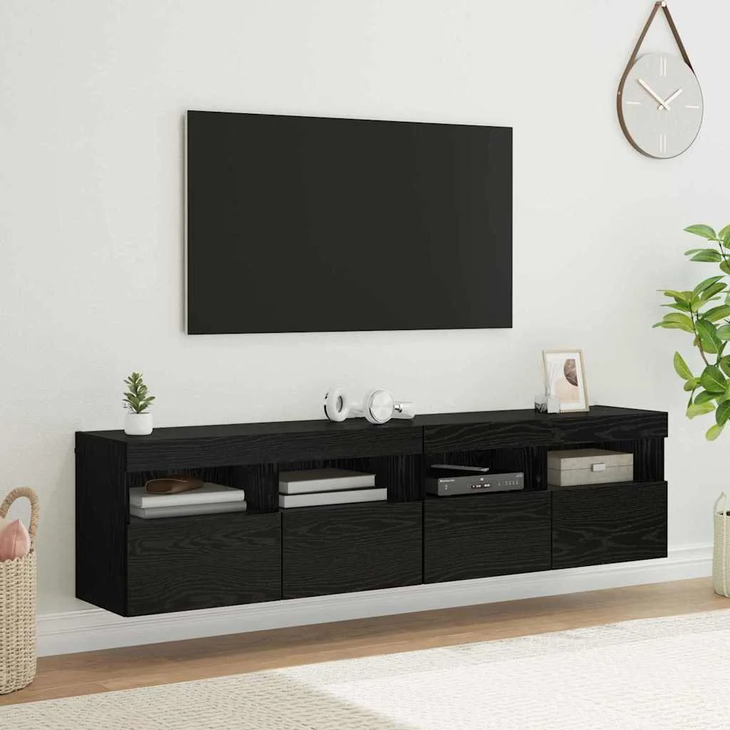 TV Fali Szekrények 2 pcs Fekete tölgy 80 x 30 x 40 cm Faanyag