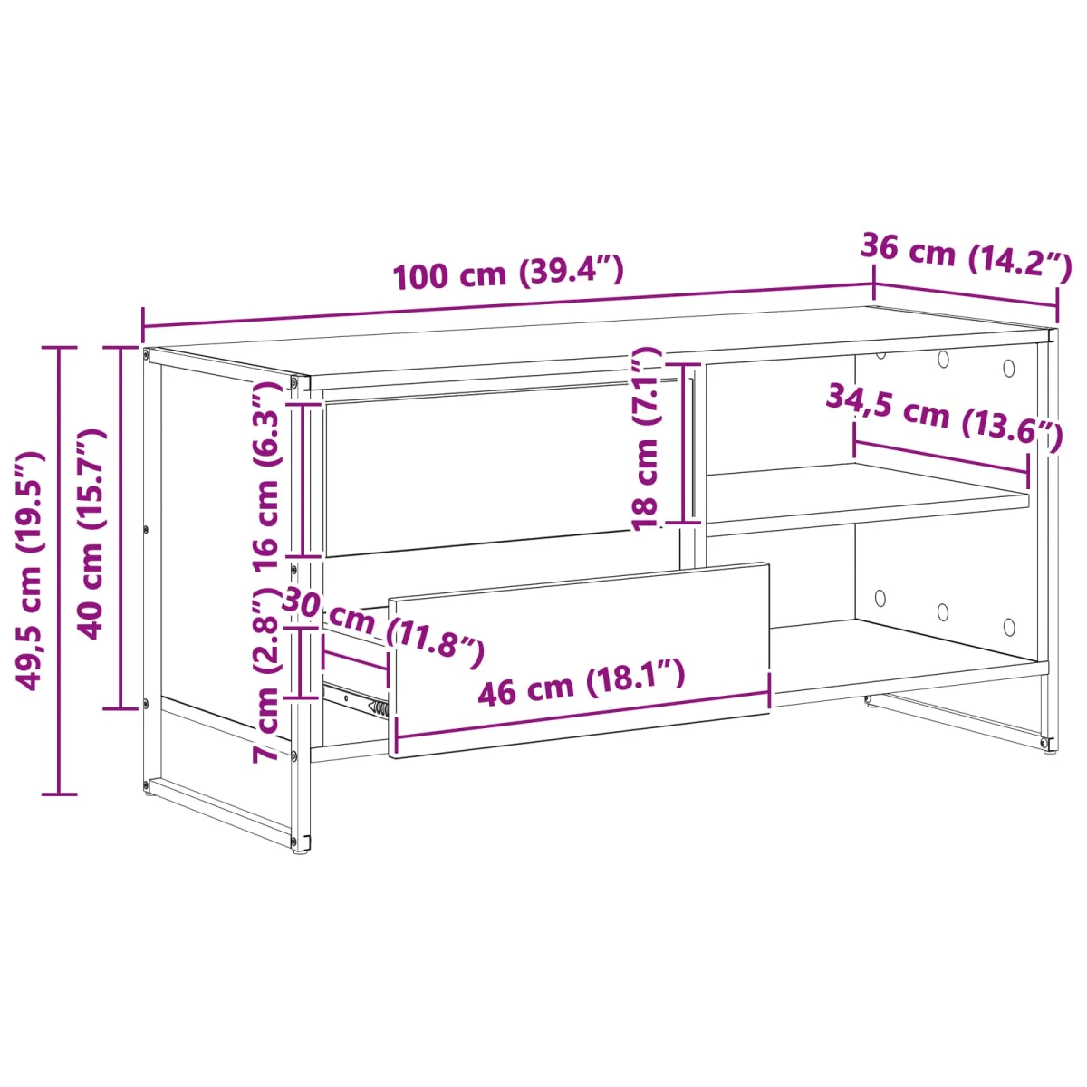 TV szekrény fiókkal Öreg fa 100 x 36 x 49,5 cm Faanyag