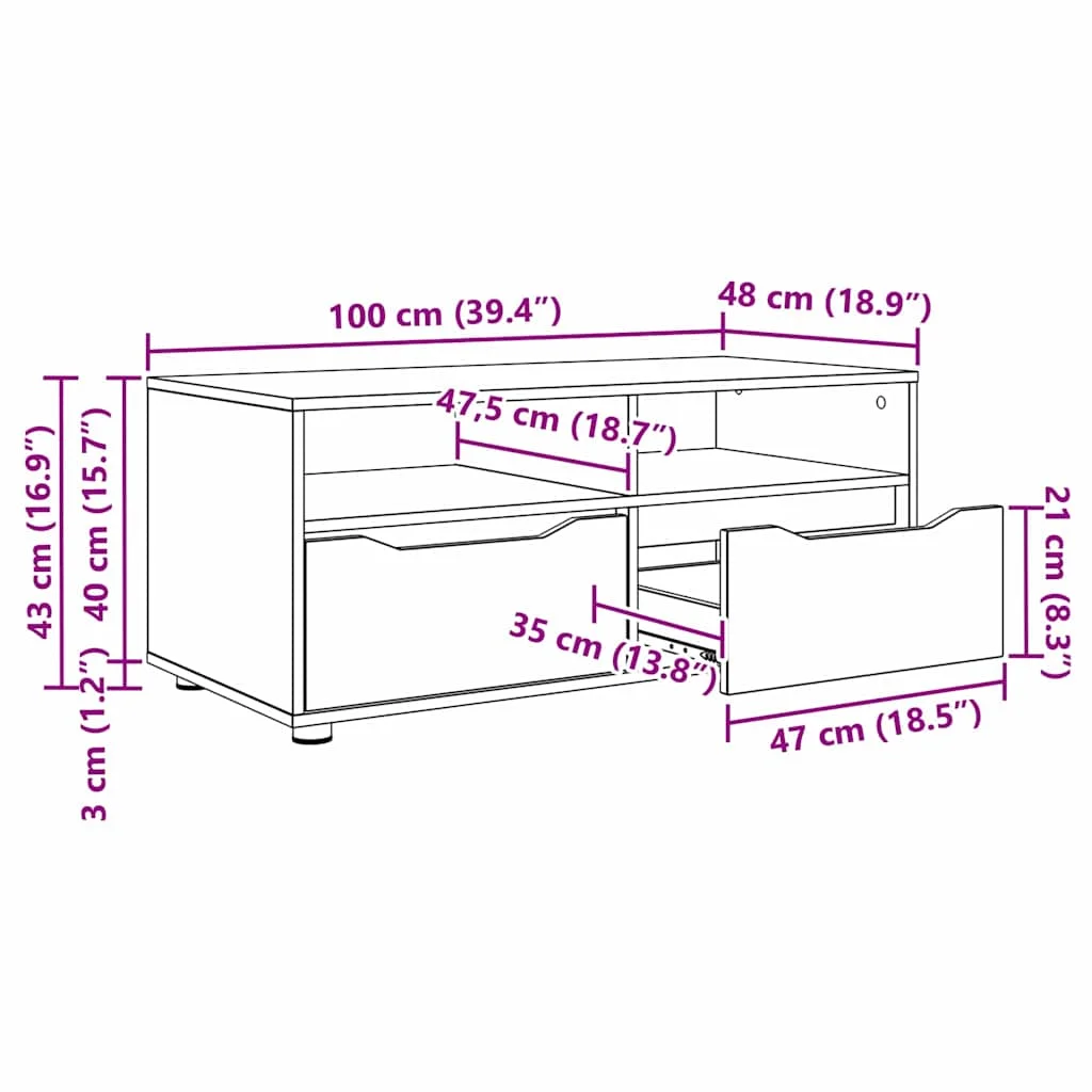 TV szekrény fiókkal Magas Fényű Fehér 100 x 48 x 43 cm Faanyag
