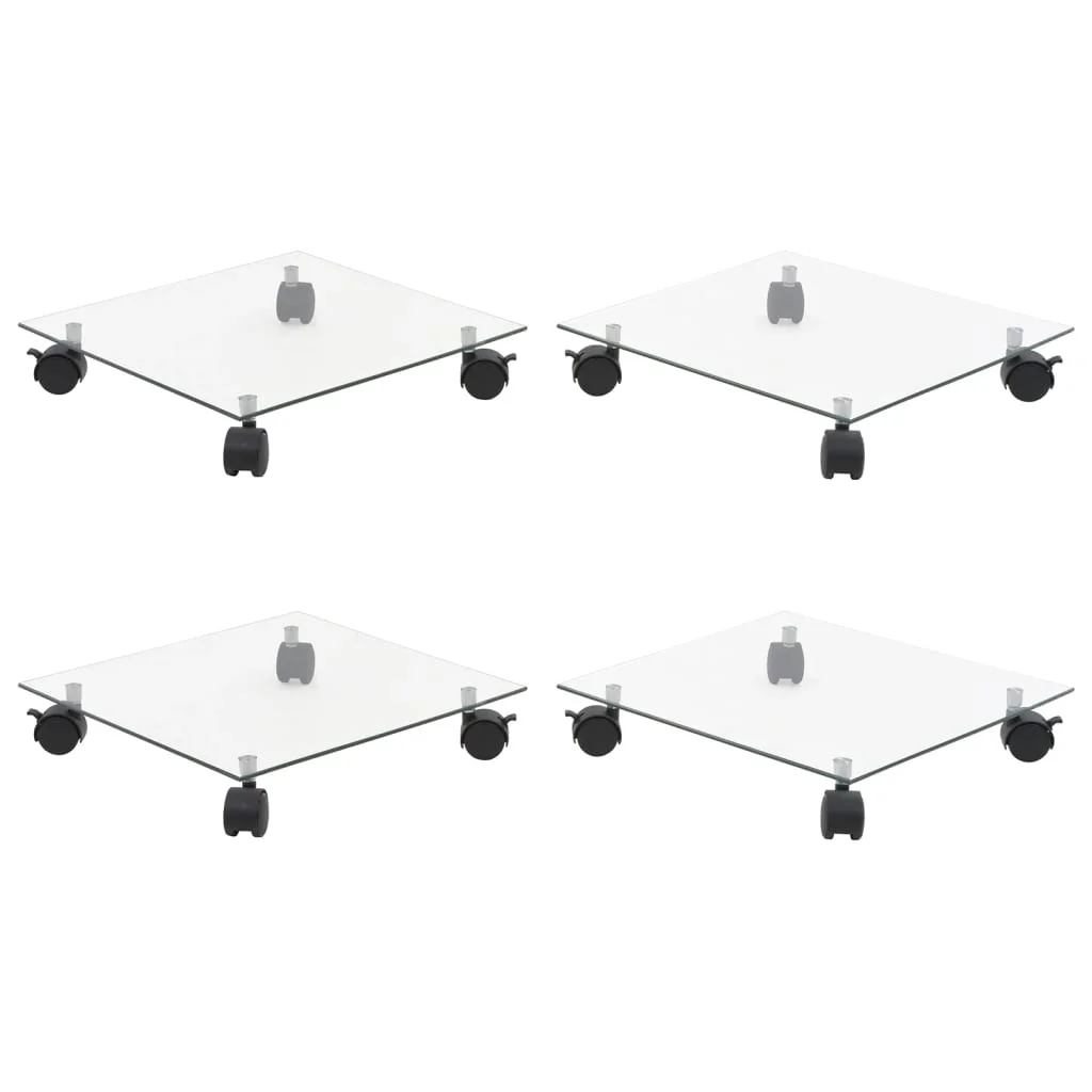 4 db négyzet alakú edzett üveg görgős növénytartó 35 x 35 cm