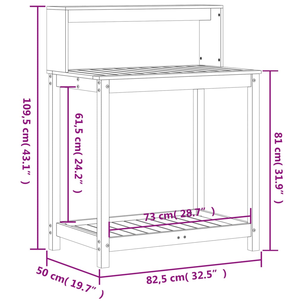 Fehér tömör fenyőfa ültetőasztal polccal 82,5 x 50 x 109,5 cm