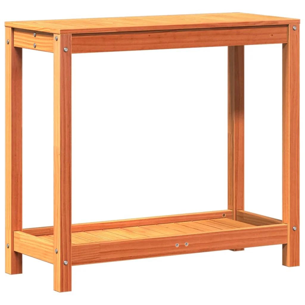 Viaszbarna tömör fenyőfa ültetőasztal polccal 82,5 x 35 x 75 cm