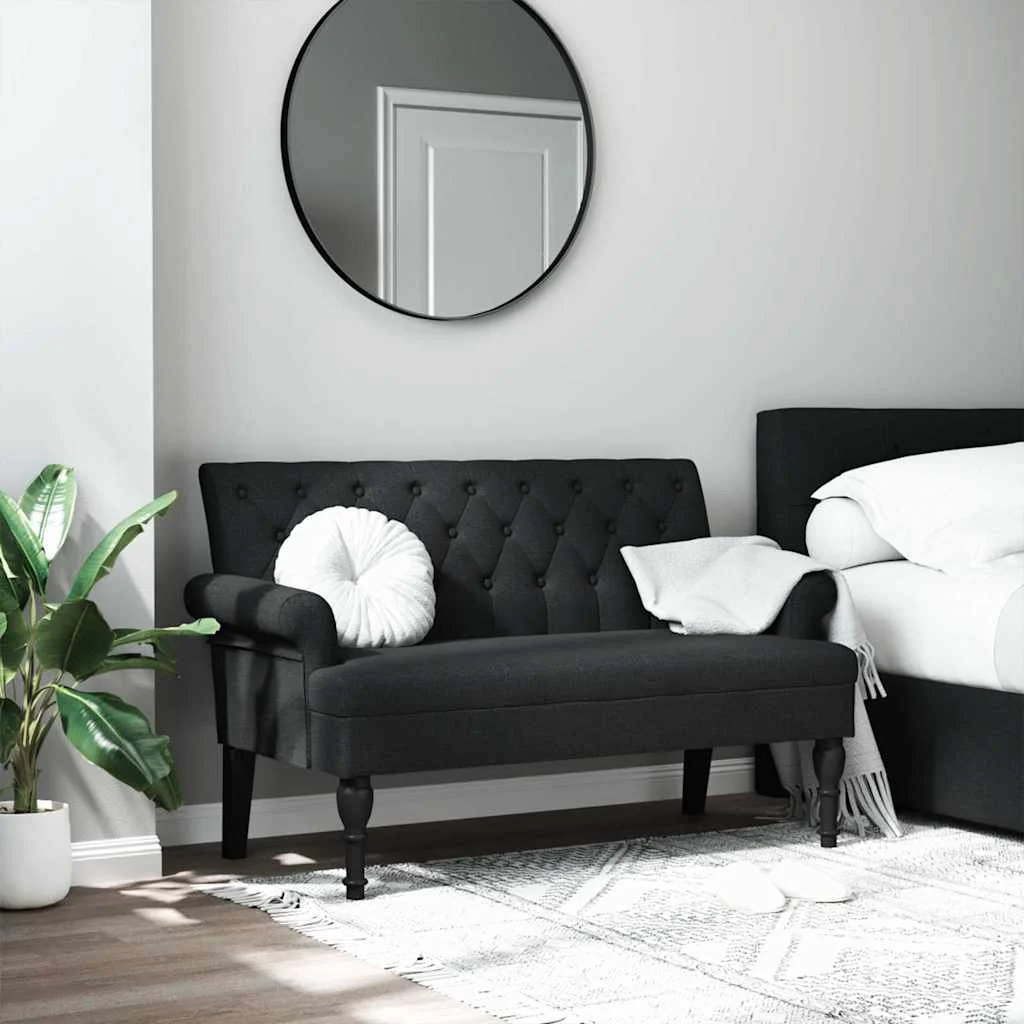 Fekete szövetpad háttámlával 120 x 62 x 75,5 cm