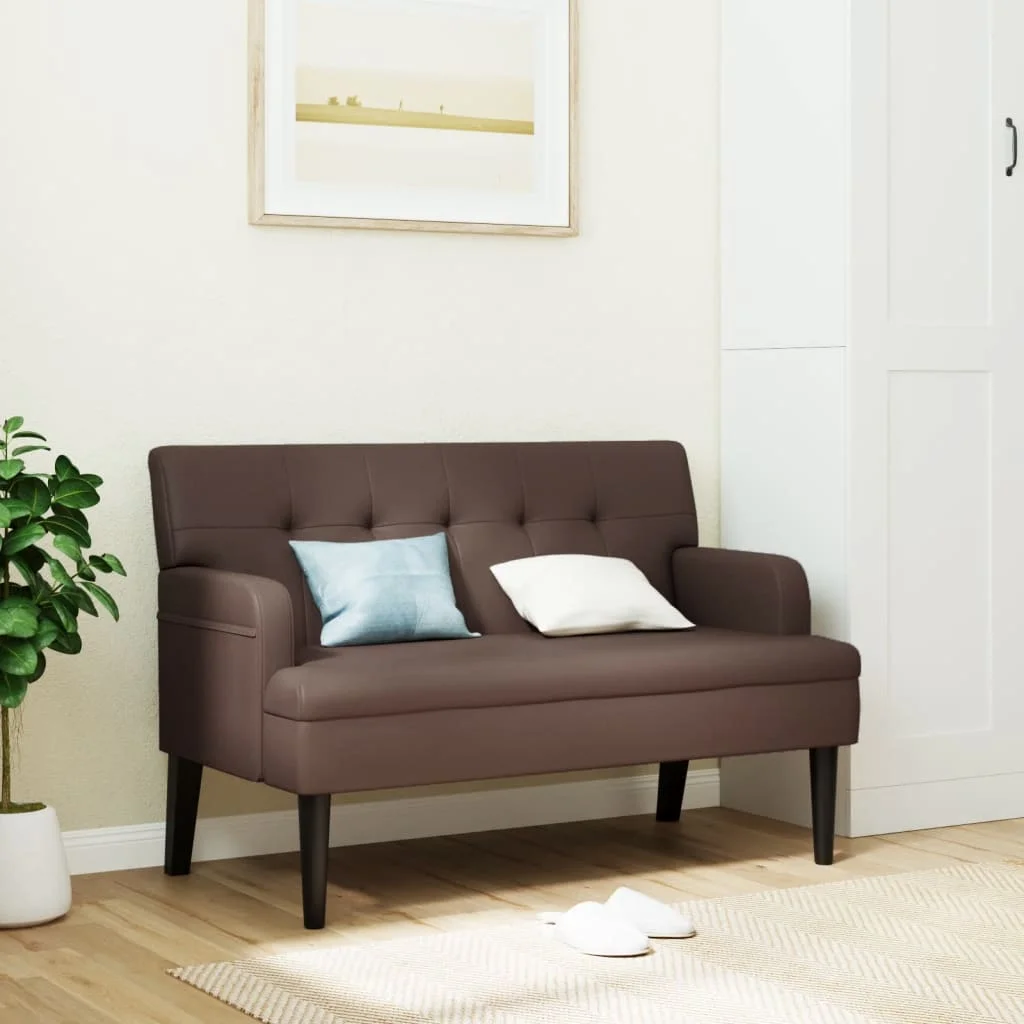 Barna műbőr pad háttámlával 112x65,5x75 cm