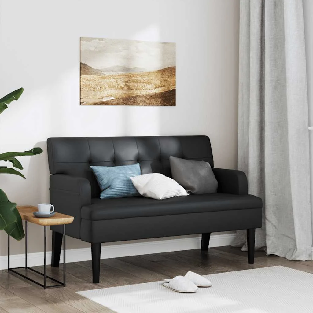 Fekete műbőr pad háttámlával 112x65,5x75 cm