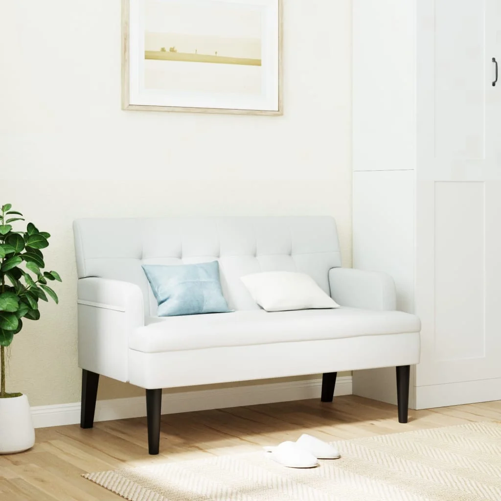 Fehér műbőr pad háttámlával 112x65,5x75 cm