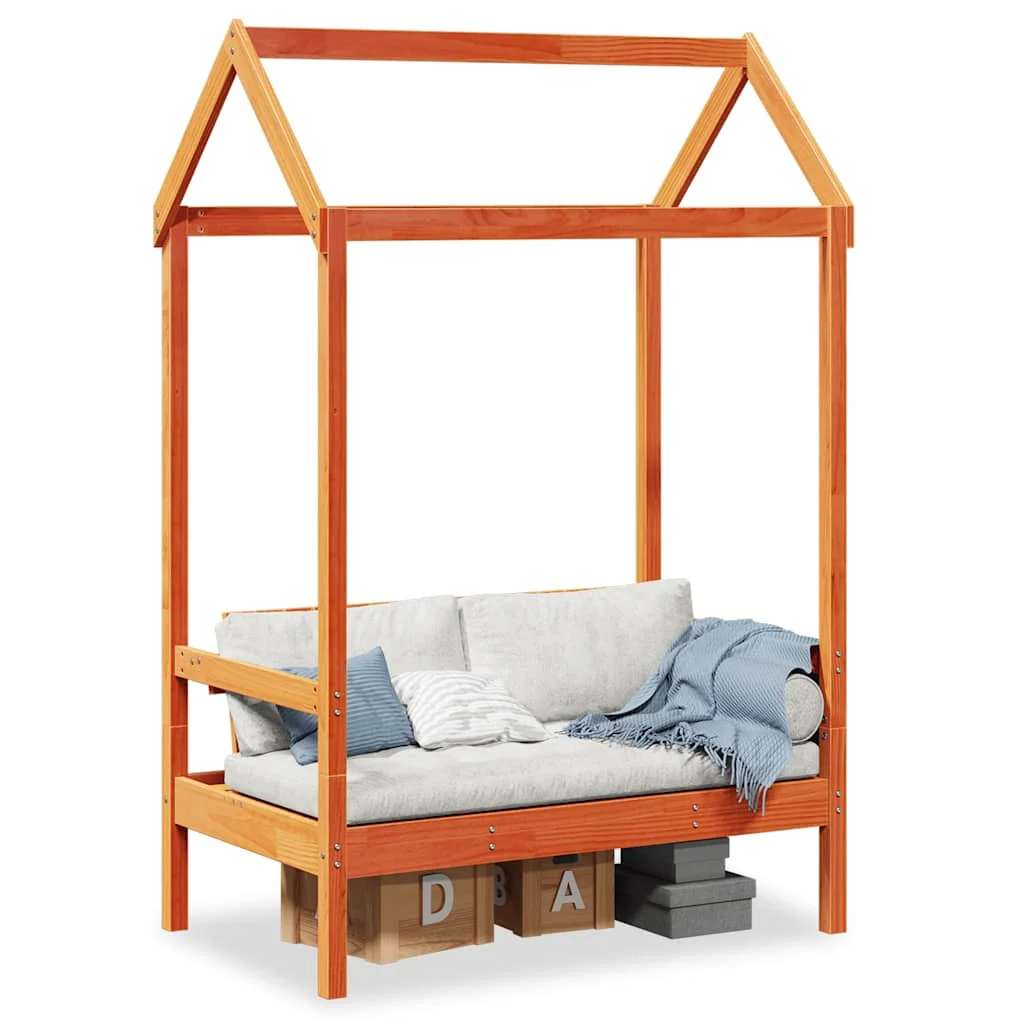 Viaszbarna tömör fenyőfa pad tetővel 117,5 x 70 x 176,5 cm