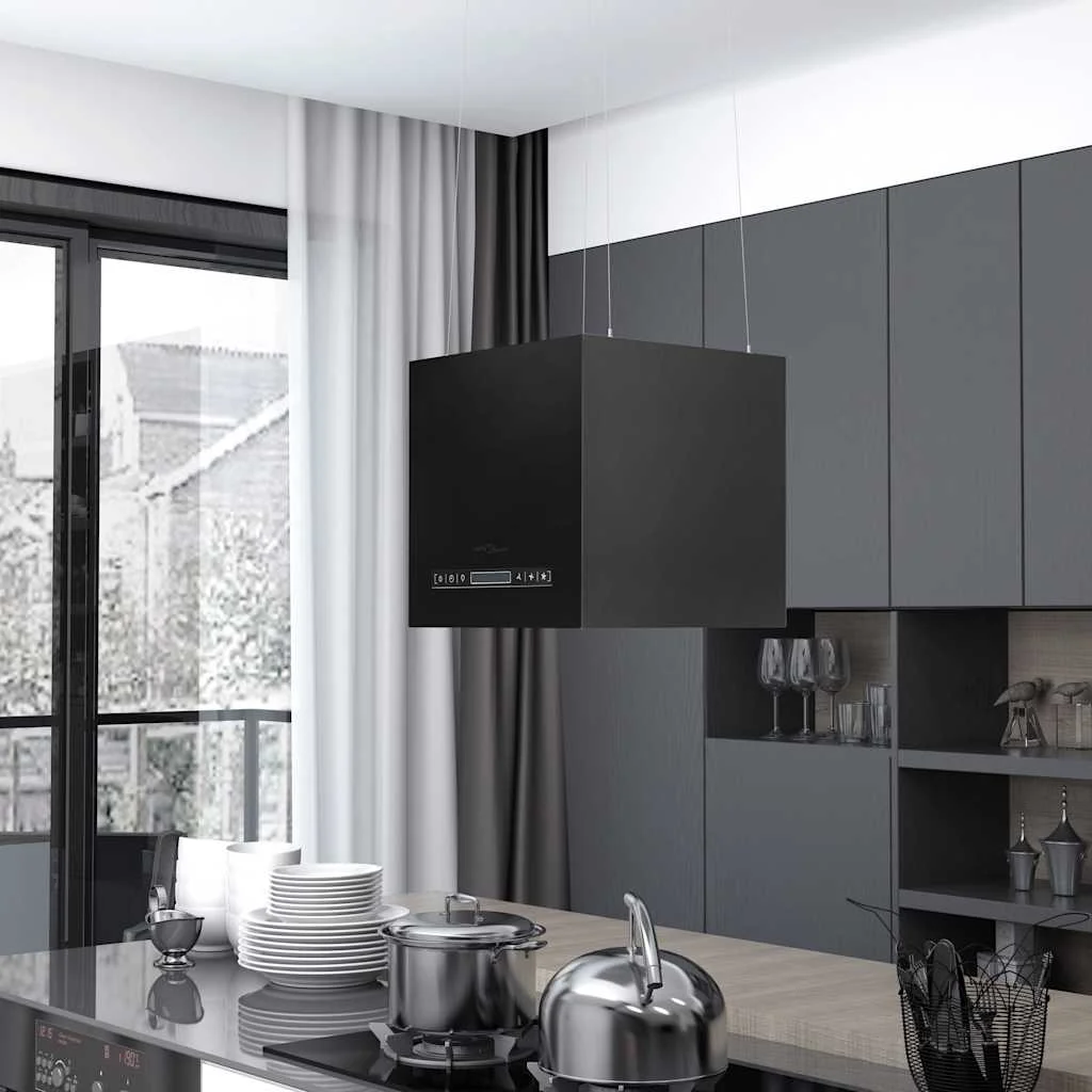 Porszórt acél LCD érintőképernyős sziget páraelszívó 37 cm  