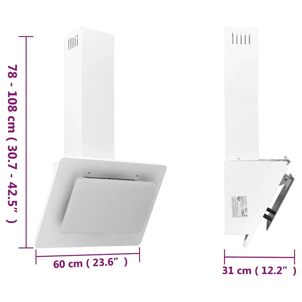 Fehér rozsdamentes acél és edzett üveg fali páraelszívó 60 cm