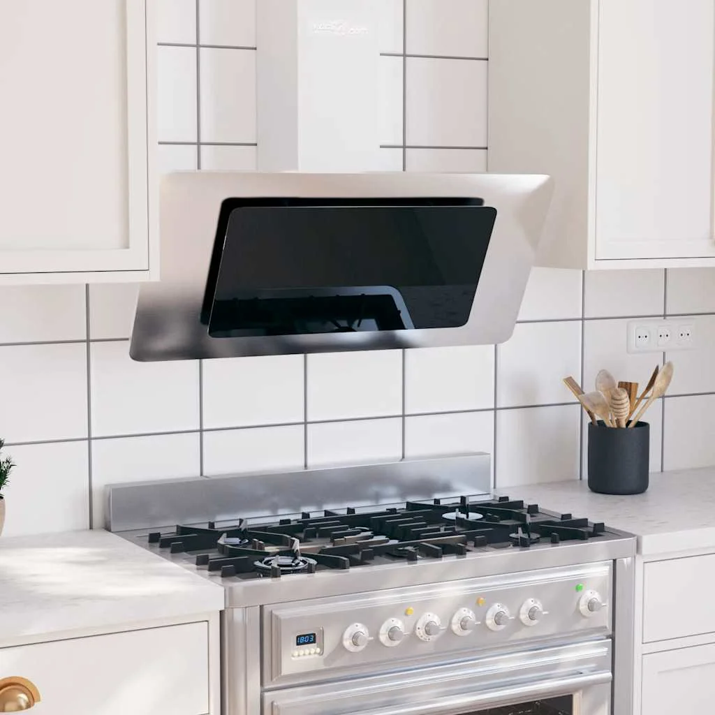 Ezüst rozsdamentes acél és edzett üveg fali páraelszívó 90 cm