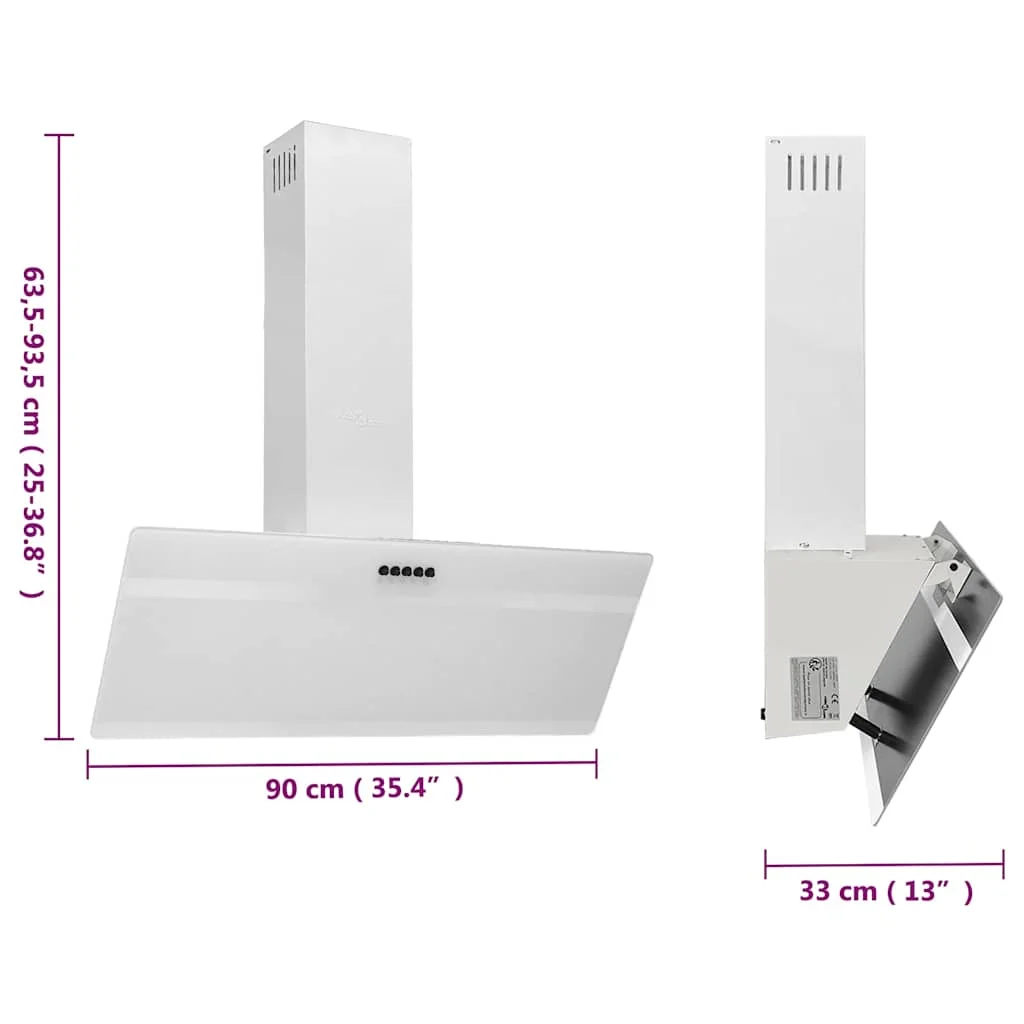 Fehér acél és edzett üveg fali páraelszívó 90 cm