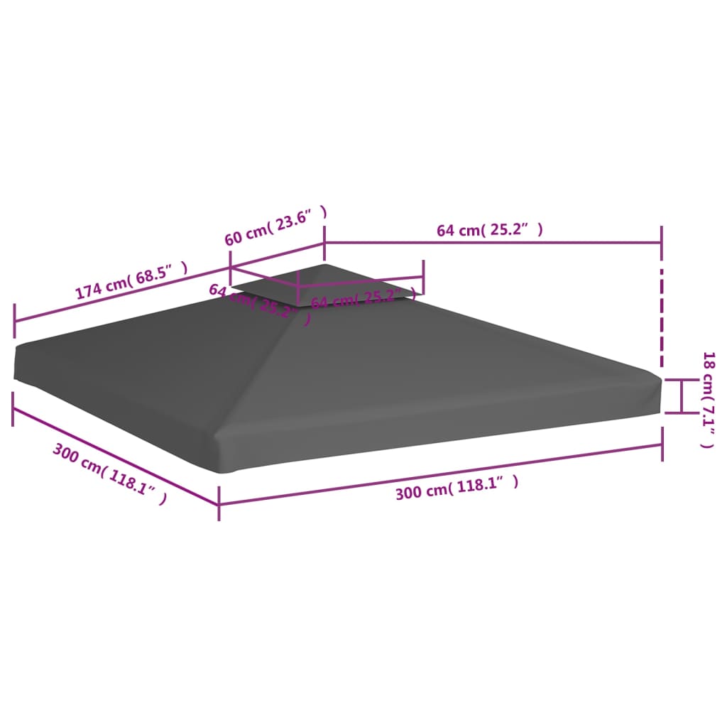 Tópszínű kétszintes pavilon tetőponyva 310 g/m², 3 x 3 m