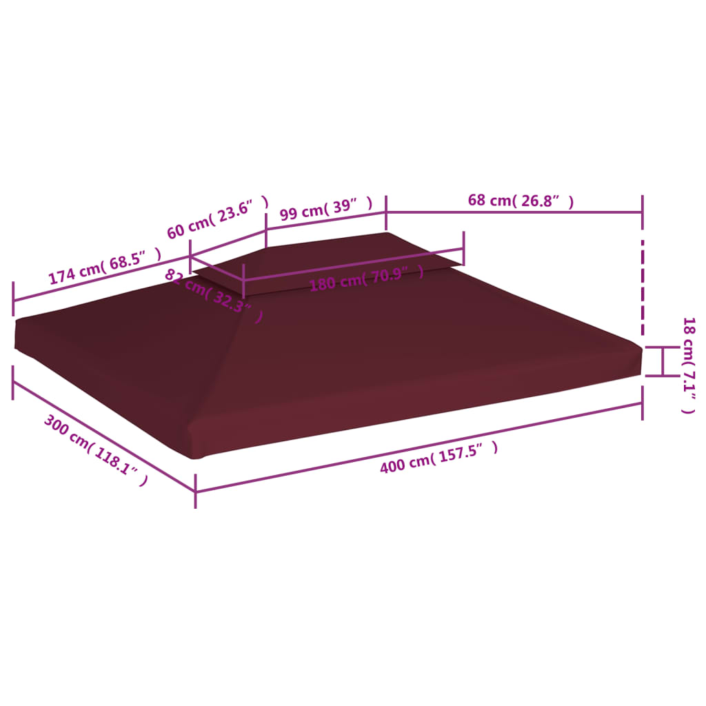 Bordó kétszintes pavilon tetőponyva 310 g/m² 4 x 3 m