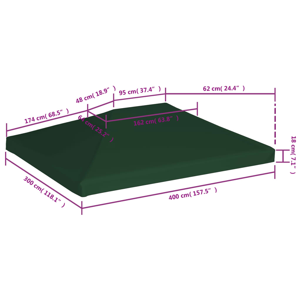 Zöld pavilon tetőponyva 310 g/m², 4 x 3 m