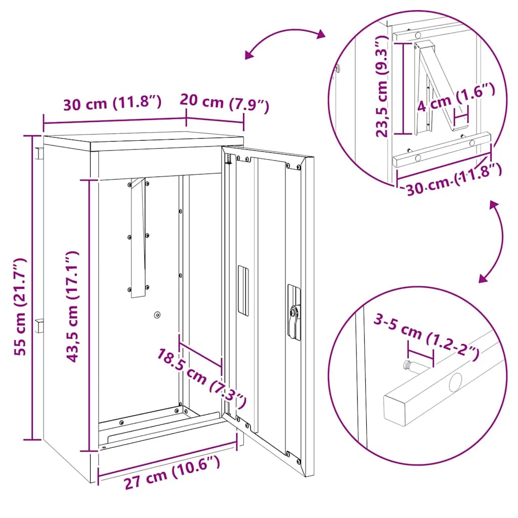 Postaláda tárolóval ajtóval zárral Fehér 30 x 20 x 55 cm Acél