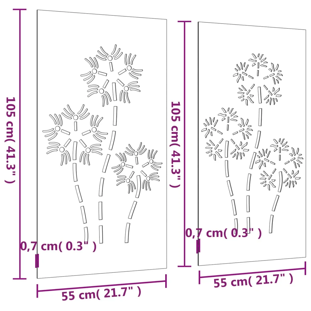 2 db virágmintás corten acél kerti faldísz 105 x 55 cm