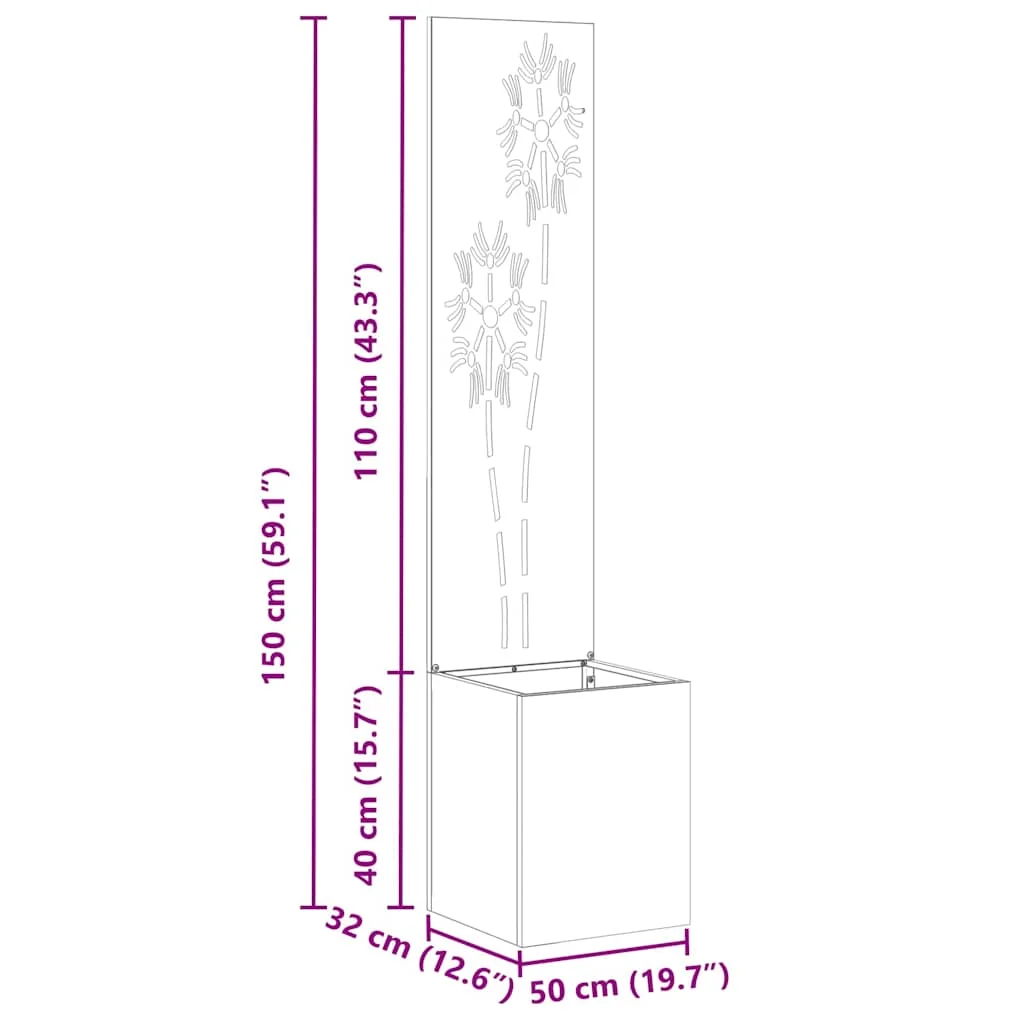 Kerti Cserepes Növény Tartó Dekoratív Panellel Rozsdás