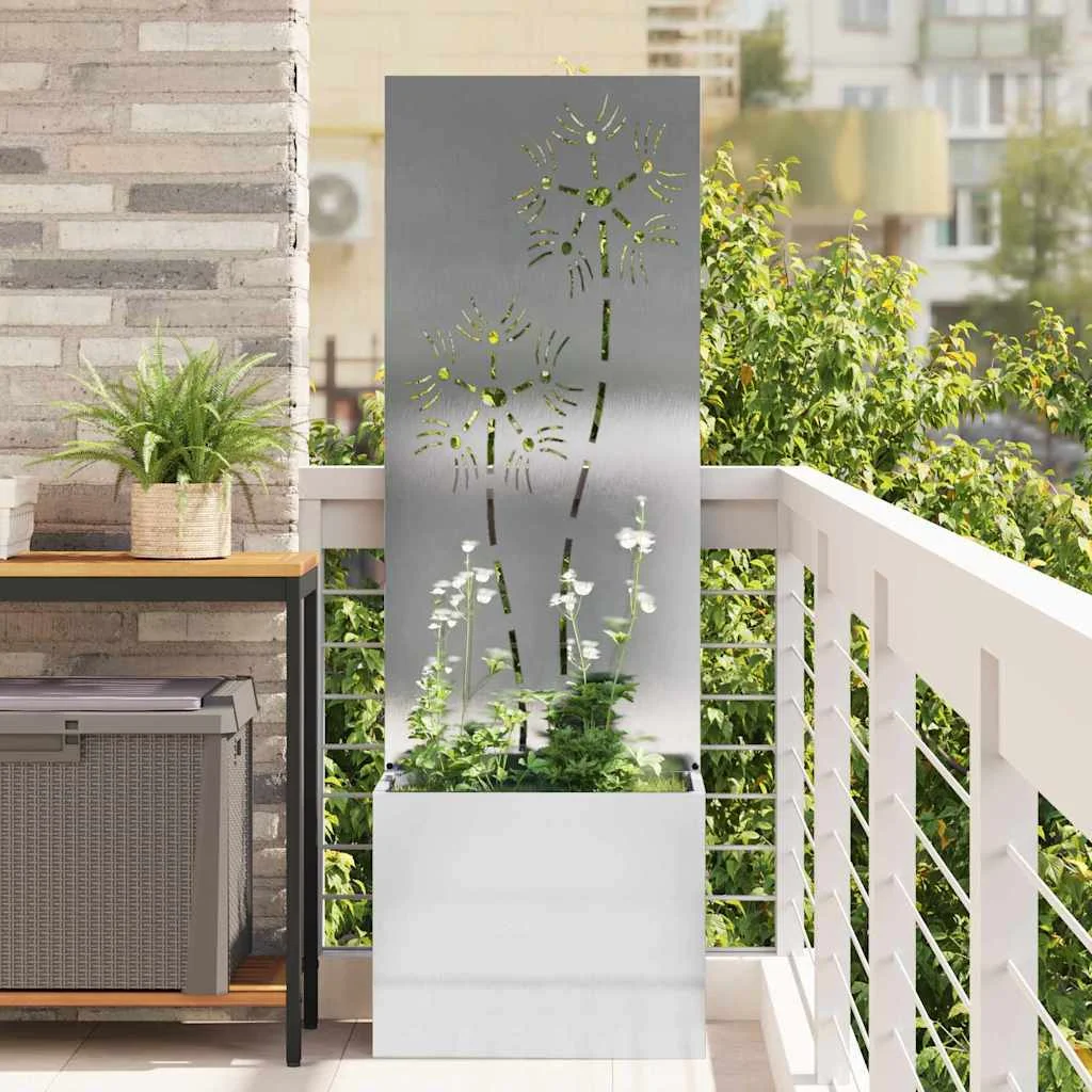 Kerti Cserepes Növény Tartó Dekoratív Panellel Ezüst