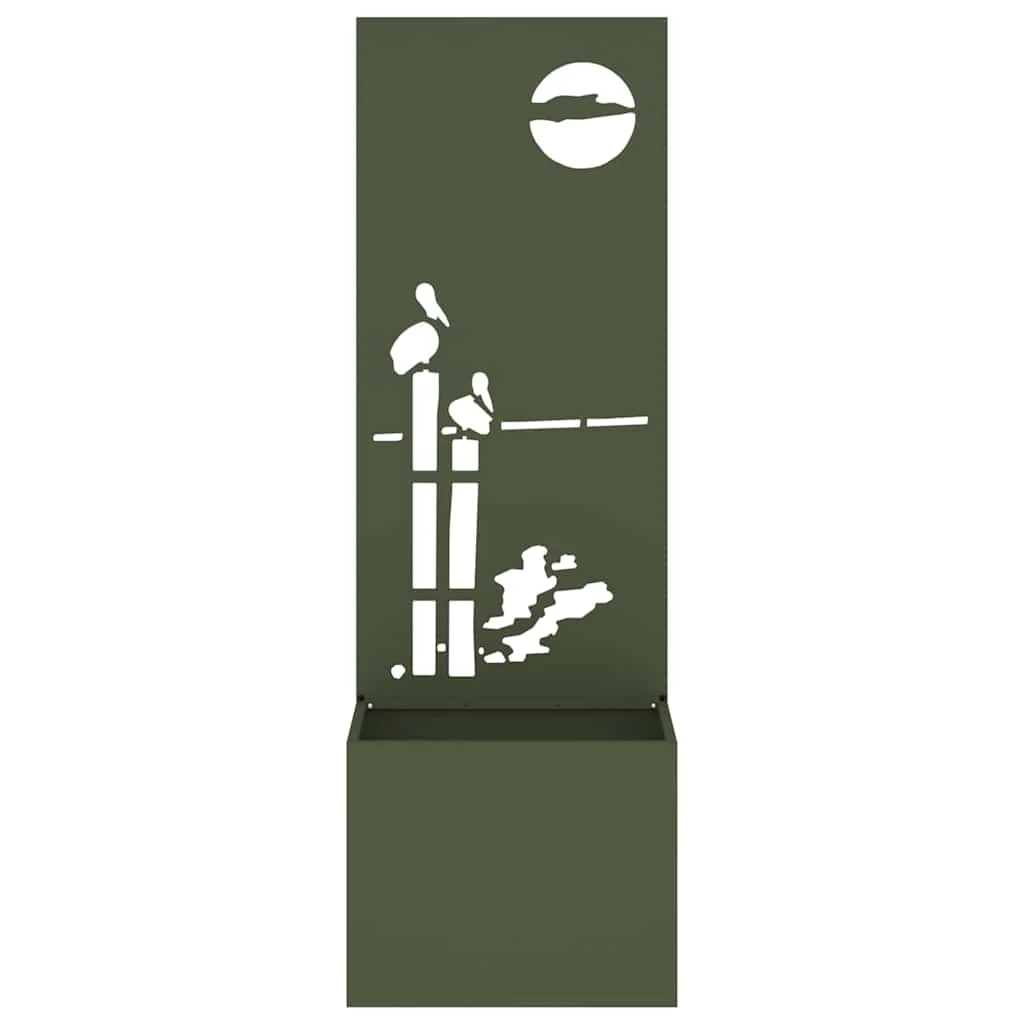 Kerti Cserepes Növény Tartó Dekoratív Panellel Oliva zöld