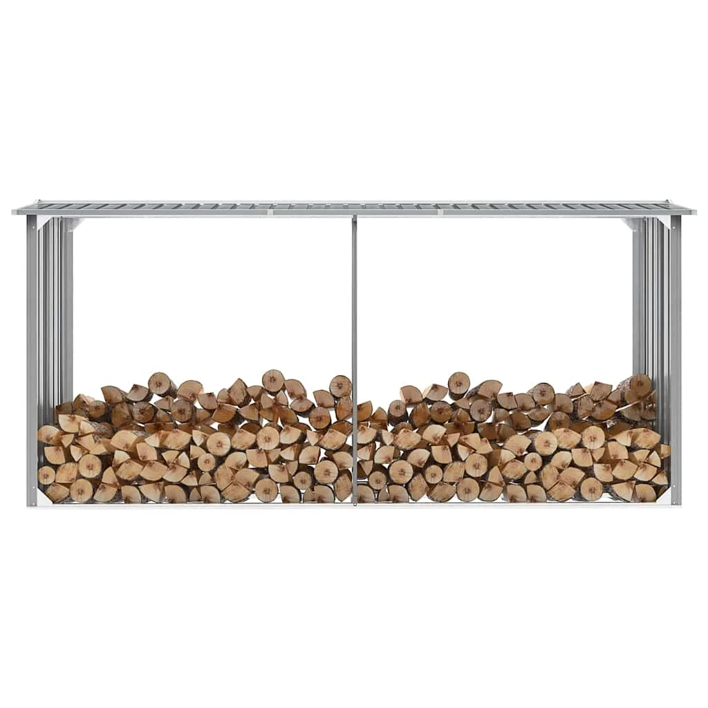 Szürke horganyzott acél kerti tűzifatároló 330 x 92 x 153 cm 