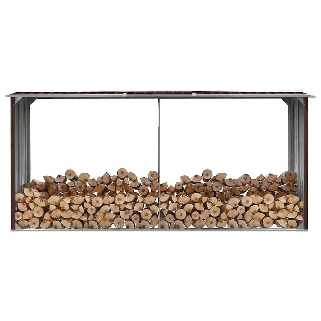 Barna horganyzott acél kerti tűzifatároló 330 x 92 x 153 cm 