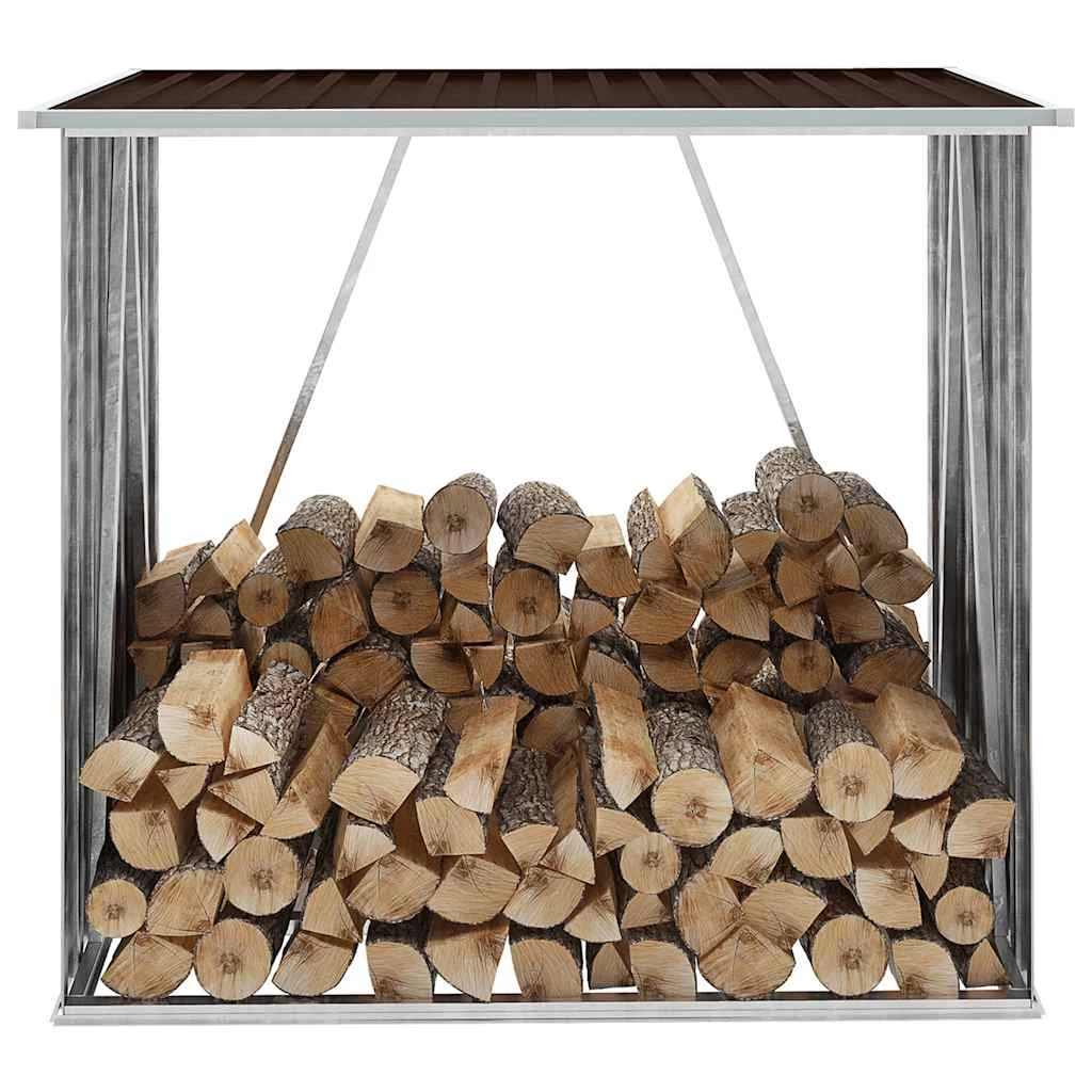 Barna horganyzott acél kerti tűzifatároló 163 x 83 x 154 cm