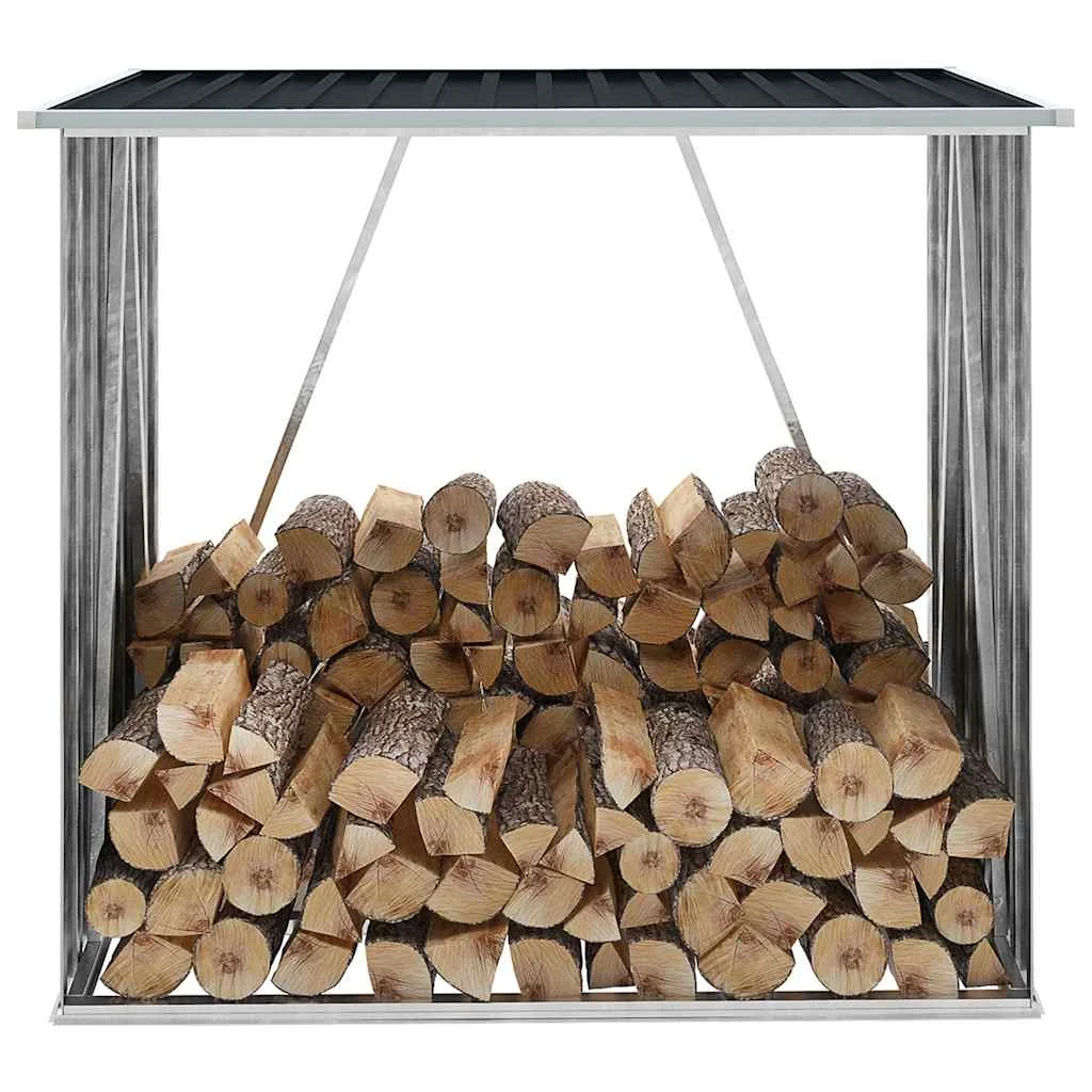 Antracit horganyzott acél kerti tűzifatároló 163 x 83 x 154 cm