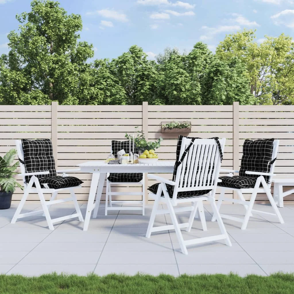 4 db fekete kockás oxford szövet alacsony háttámlájú székpárna