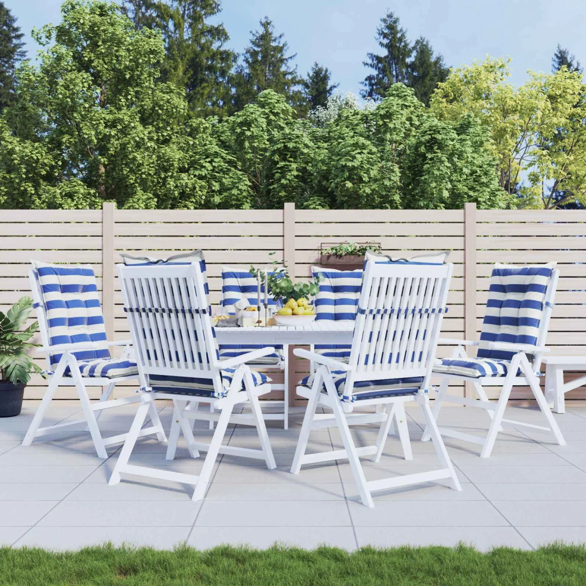 Kültéri párna 6 pcs Kék és Fehér 120 x 50 x 7 cm Szövet