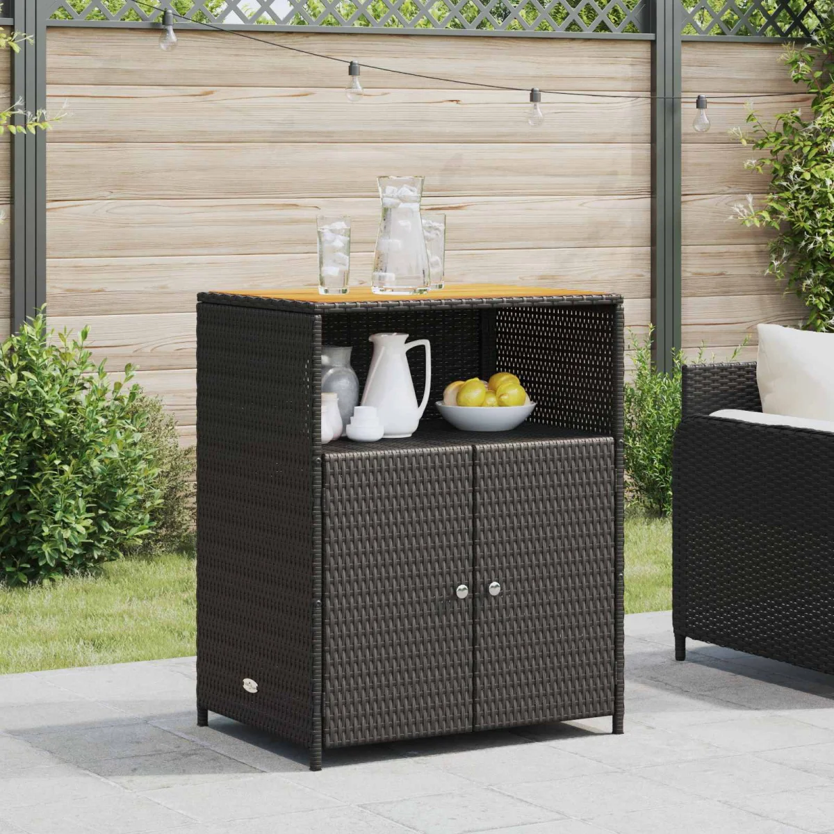 Cabinet Fekete 70 x 50 x 87 cm Poliészter és Roly Rattan