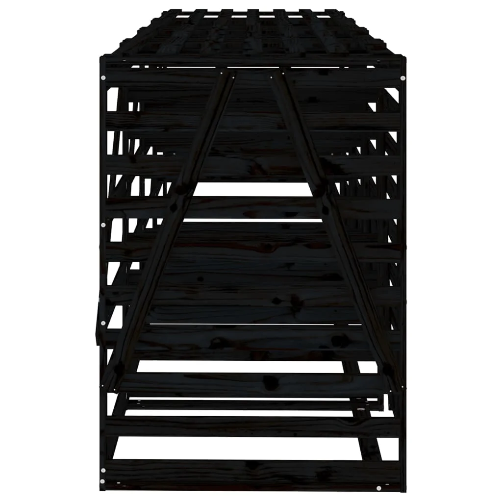 Négyes fekete tömör fenyőfa görgős szemeteskuka-tároló