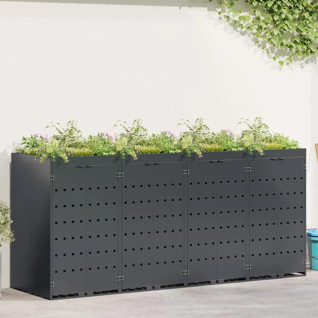 Gurulós kuka tároló 4 kukához Antracit 272 x 77,5 x 121,5 cm