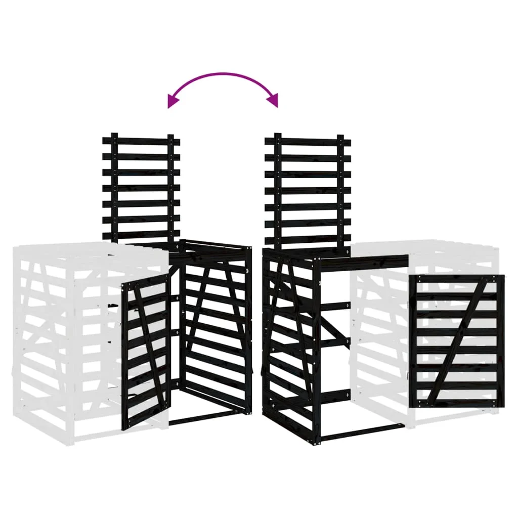 Fekete tömör fenyőfa szemeteskuka tároló hosszabbító