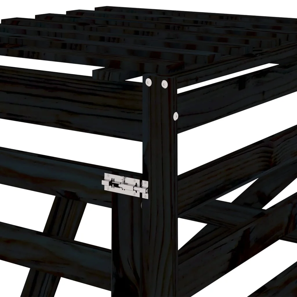 Fekete tömör fenyőfa szemeteskuka tároló hosszabbító