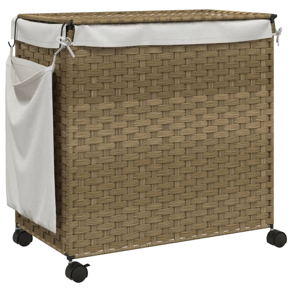 Polyrattan szennyeskosár kerekekkel 60x35x60,5 cm