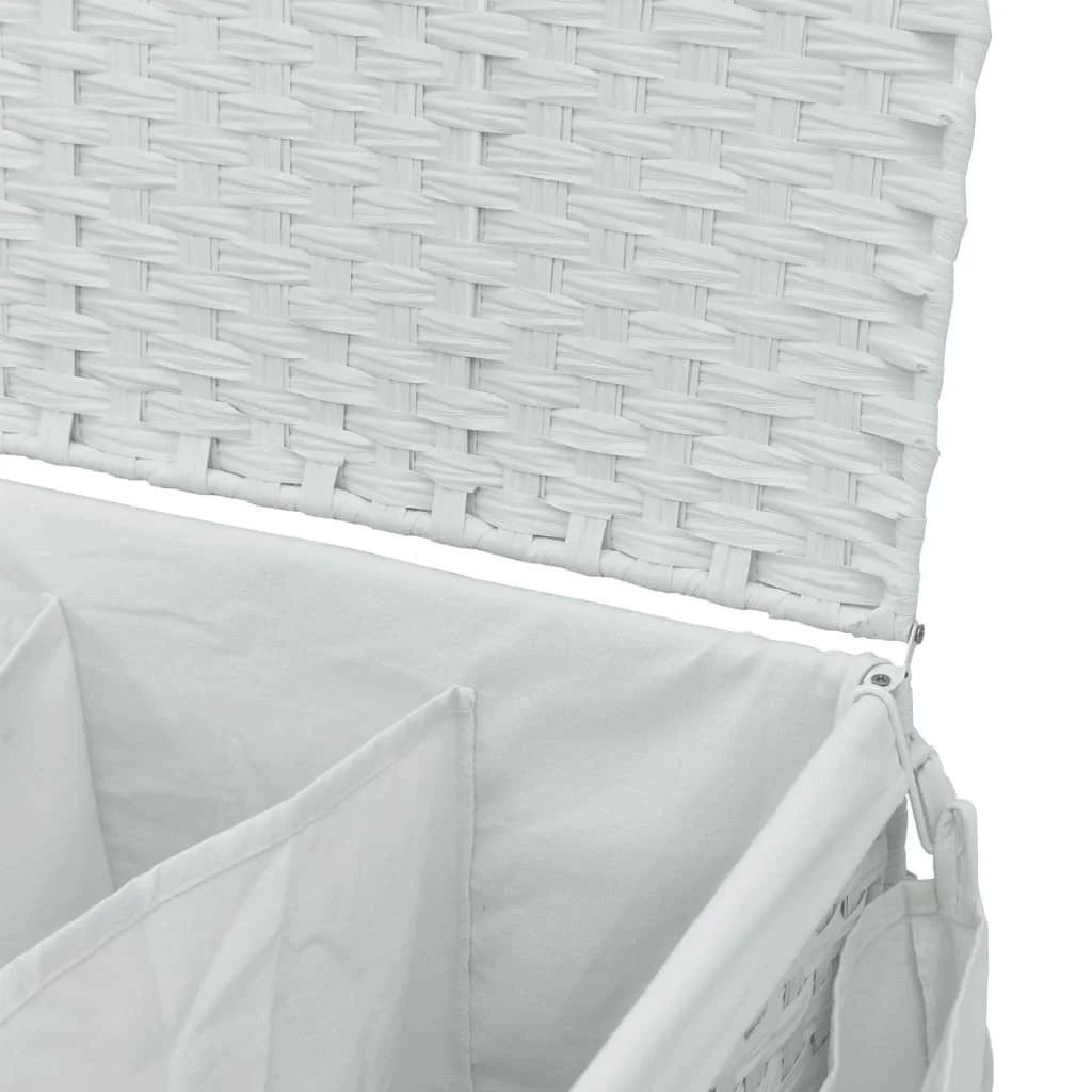 Fehér rattan szennyeskosár kerekekkel 60x35x60,5 cm