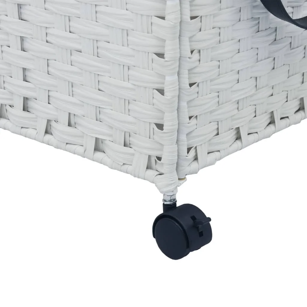 Fehér rattan szennyeskosár kerekekkel 60x35x60,5 cm