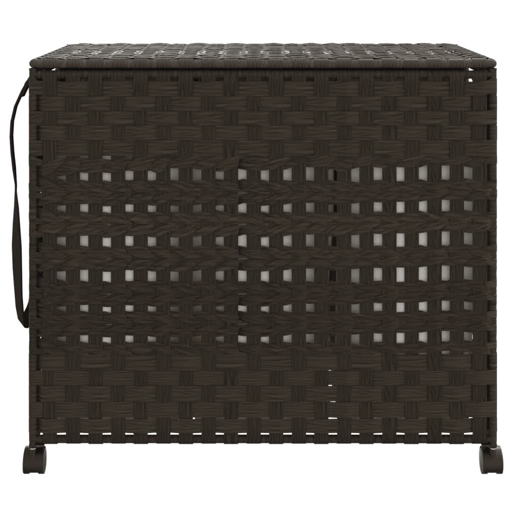 Sötétbarna rattan szennyeskosár kerekekkel 66x35x60 cm