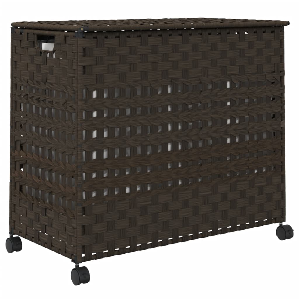 Sötétbarna rattan szennyeskosár kerekekkel 66x35x60 cm