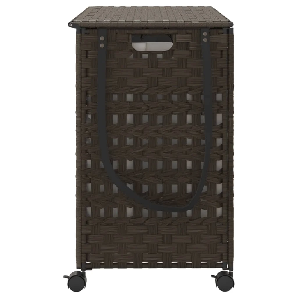 Sötétbarna rattan szennyeskosár kerekekkel 66x35x60 cm