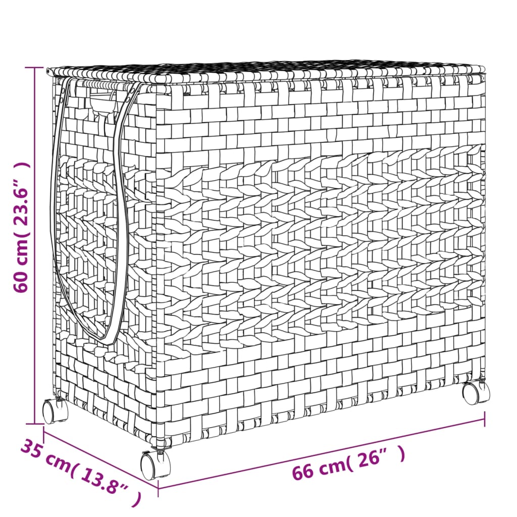 Szürke rattan szennyeskosár kerekekkel 66x35x60 cm