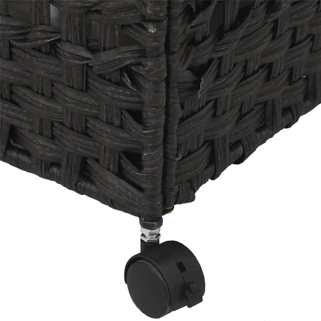 Fekete rattan szennyeskosár kerekekkel 66x35x60 cm