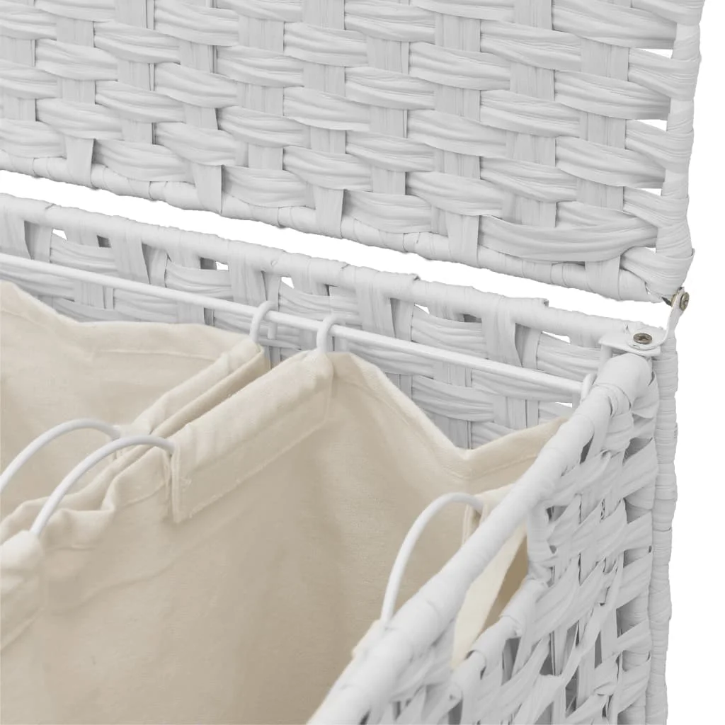 Fehér rattan szennyeskosár kerekekkel 66x35x60 cm